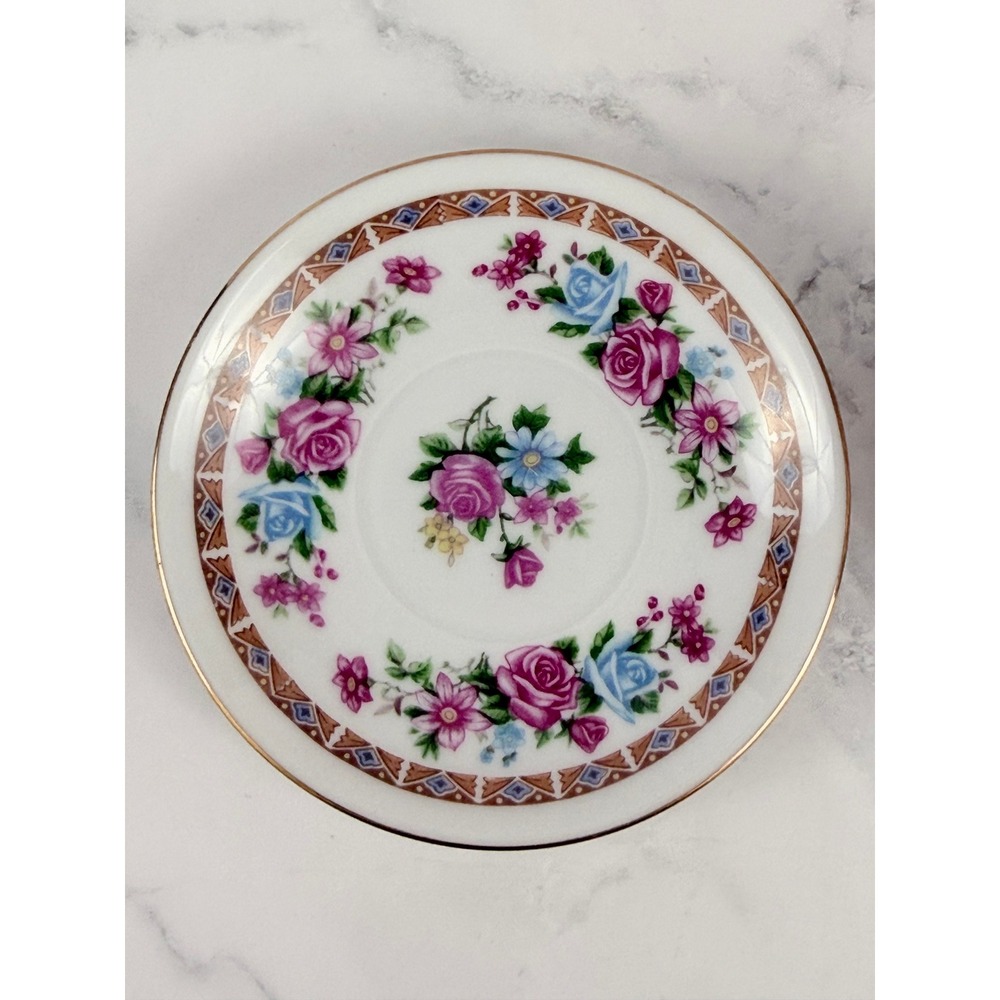 VTG Mini Demitasse Espresso Porcelain Teacup and Saucer Pink Blue Floral - Picture 4 of 9
